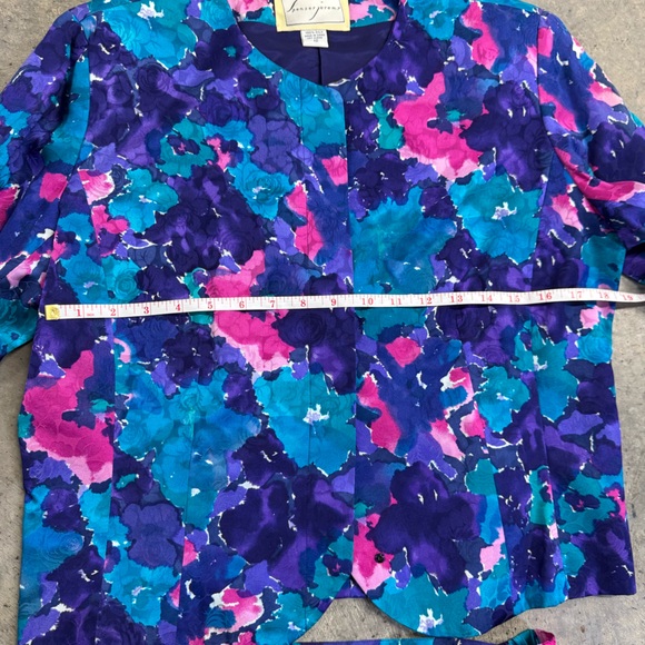 Vintage Spenser Jeremy Blue Silk Floral Two-Piece Blazer Skirt Set Size 12 - Picture 7 of 12
